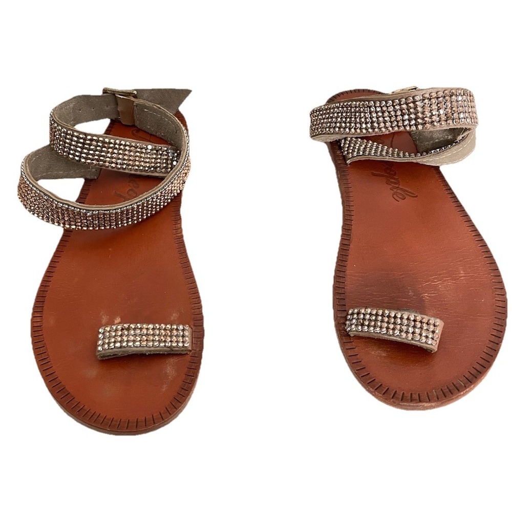 Free People Sunset Cruise Sandals Beige‎ Rhinestones Wrap Size 38